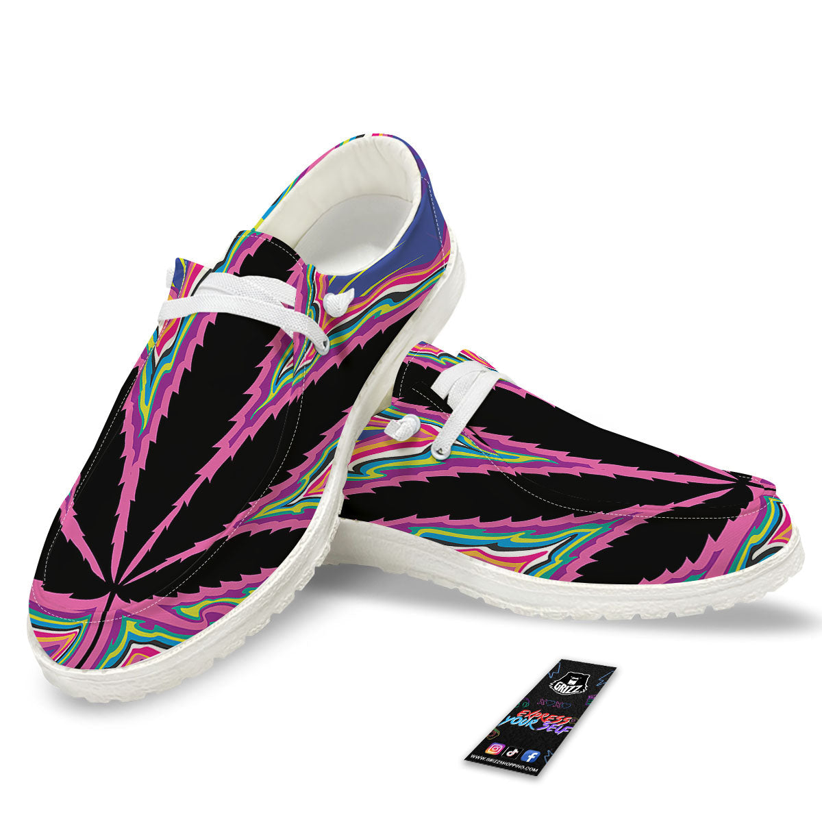 Cannabis Leaf Psychedelic Print Black Loafers-grizzshop