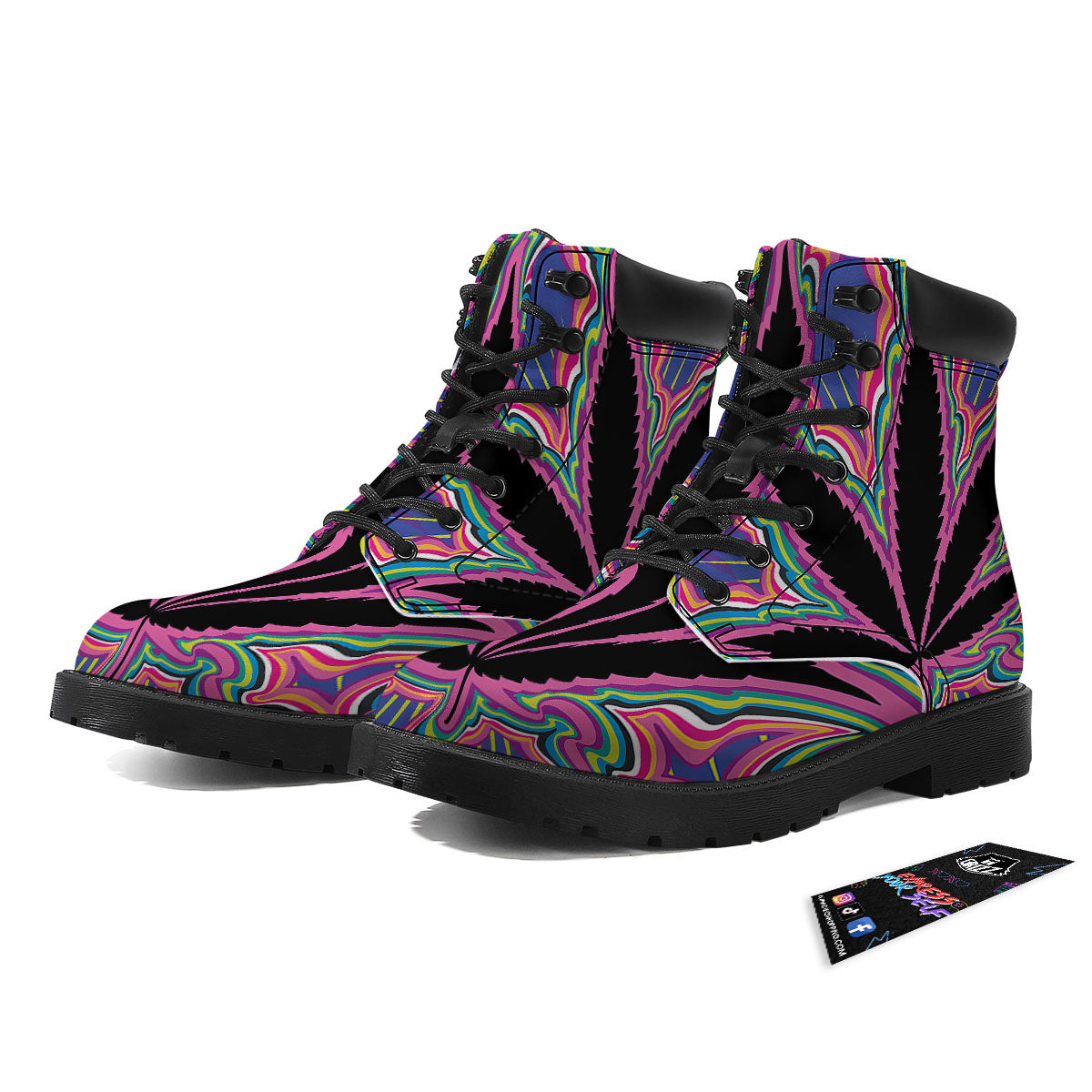 Cannabis Leaf Psychedelic Print Boots-grizzshop
