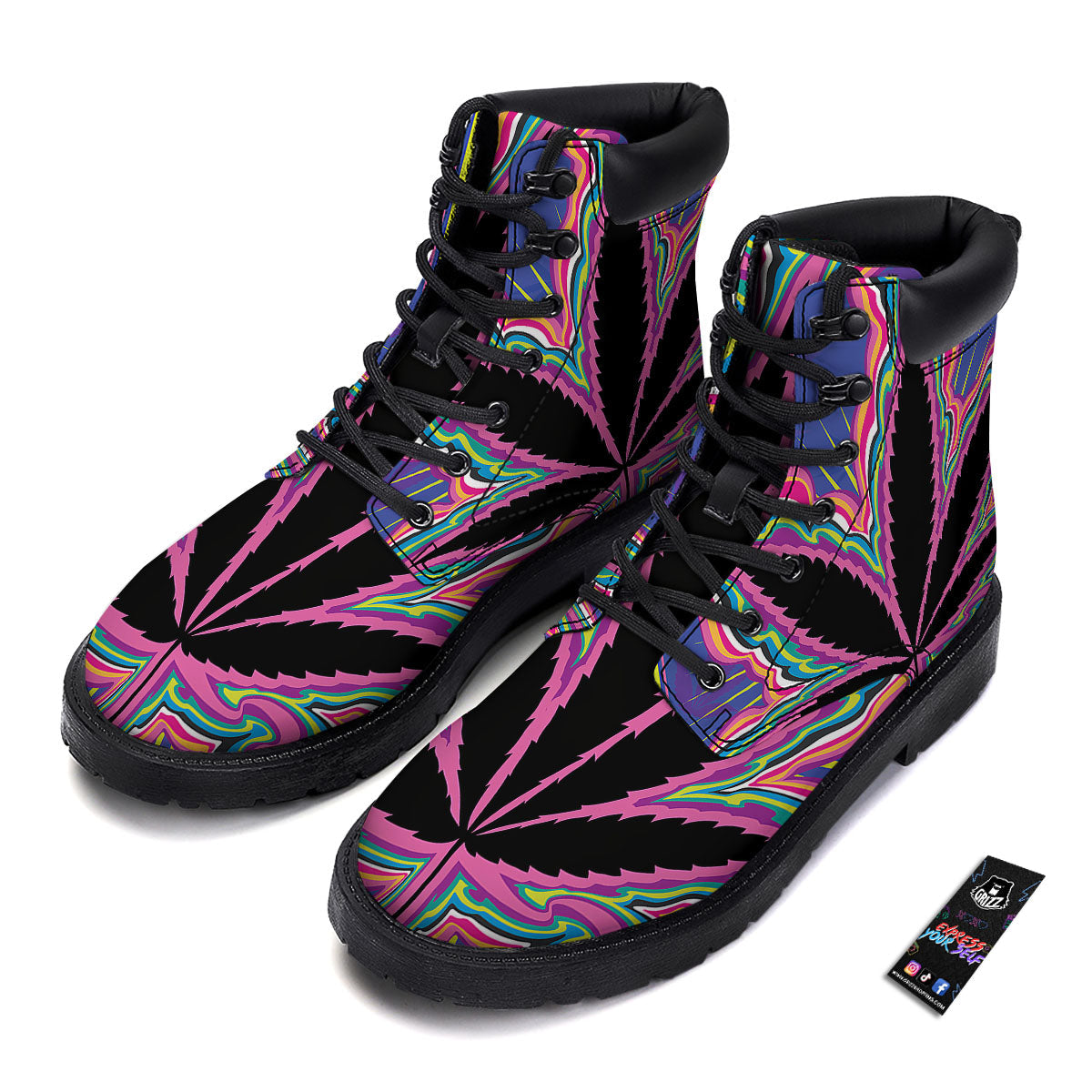 Cannabis Leaf Psychedelic Print Boots-grizzshop