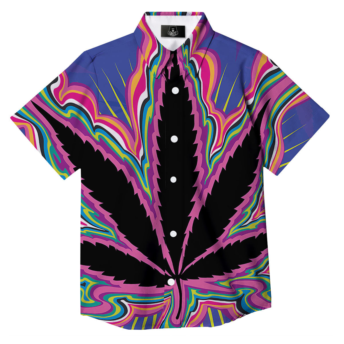 Cannabis Leaf Psychedelic Print Button Up Shirt-grizzshop