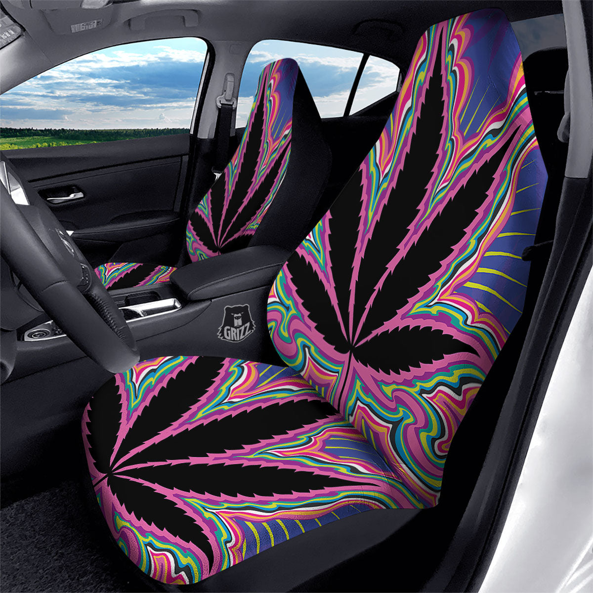 Cannabis Leaf Psychedelic Print Car Seat Covers-grizzshop