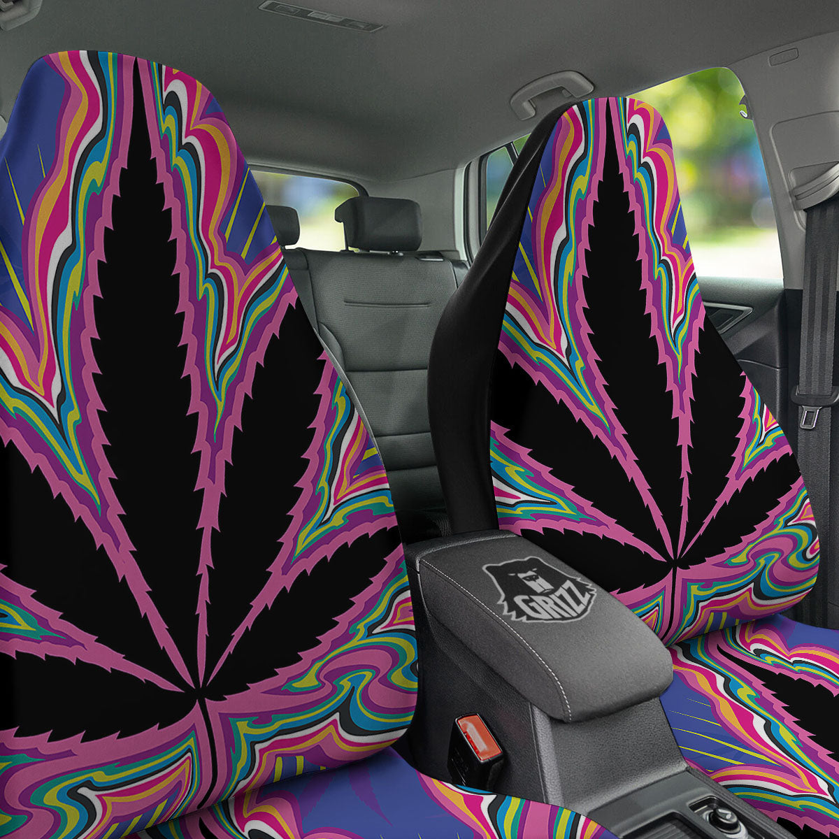 Cannabis Leaf Psychedelic Print Car Seat Covers-grizzshop