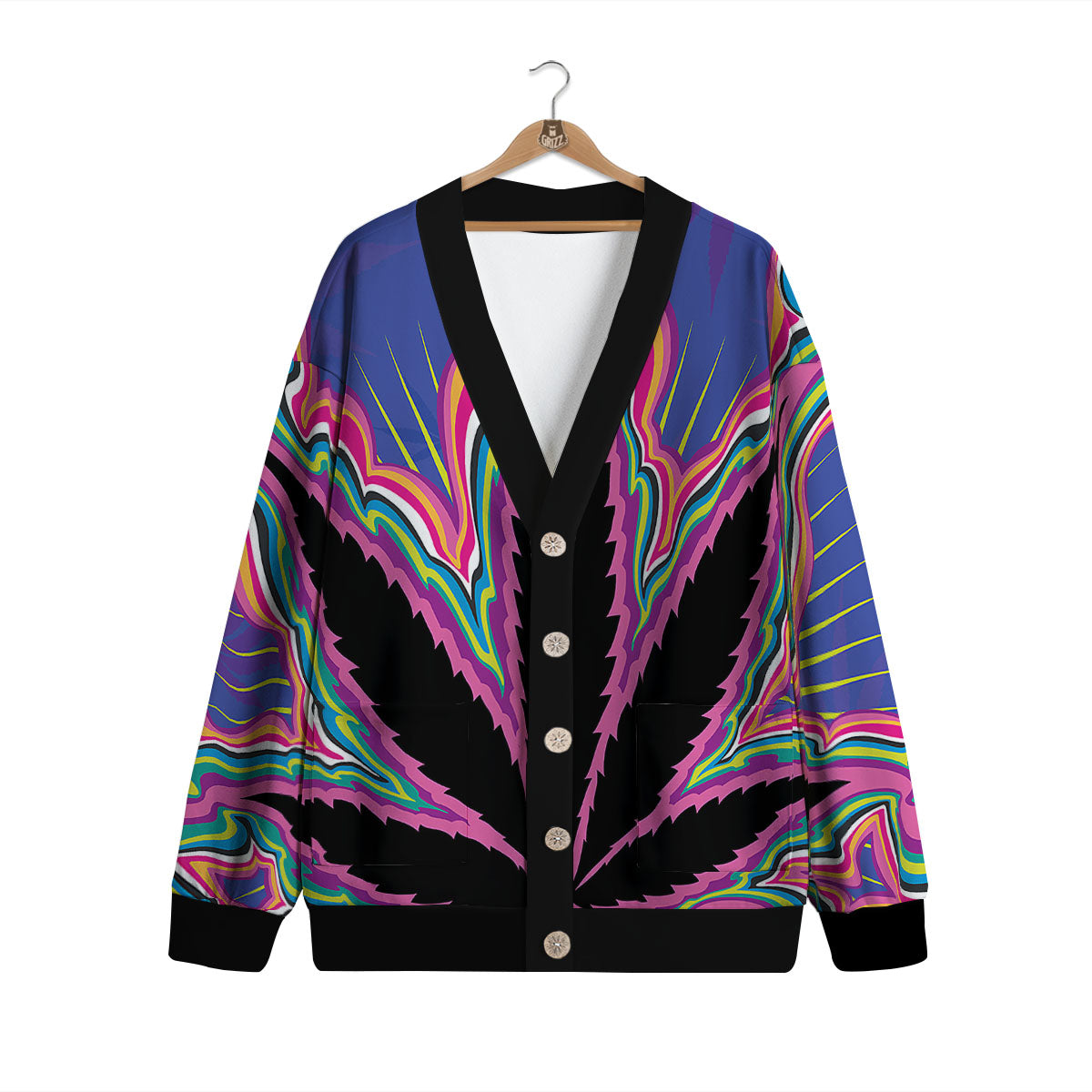 Cannabis Leaf Psychedelic Print Cardigan-grizzshop