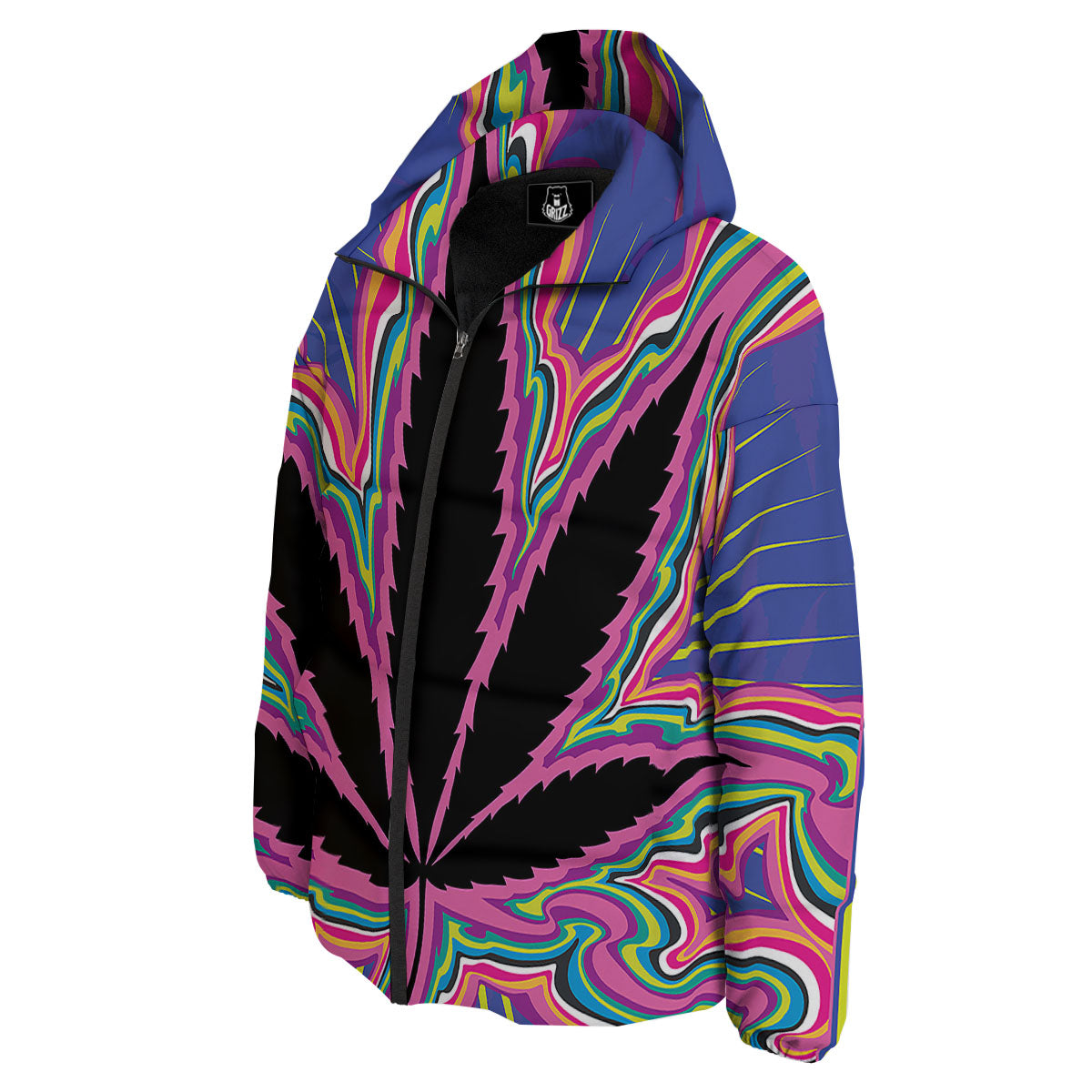 Cannabis Leaf Psychedelic Print Down Jacket-grizzshop