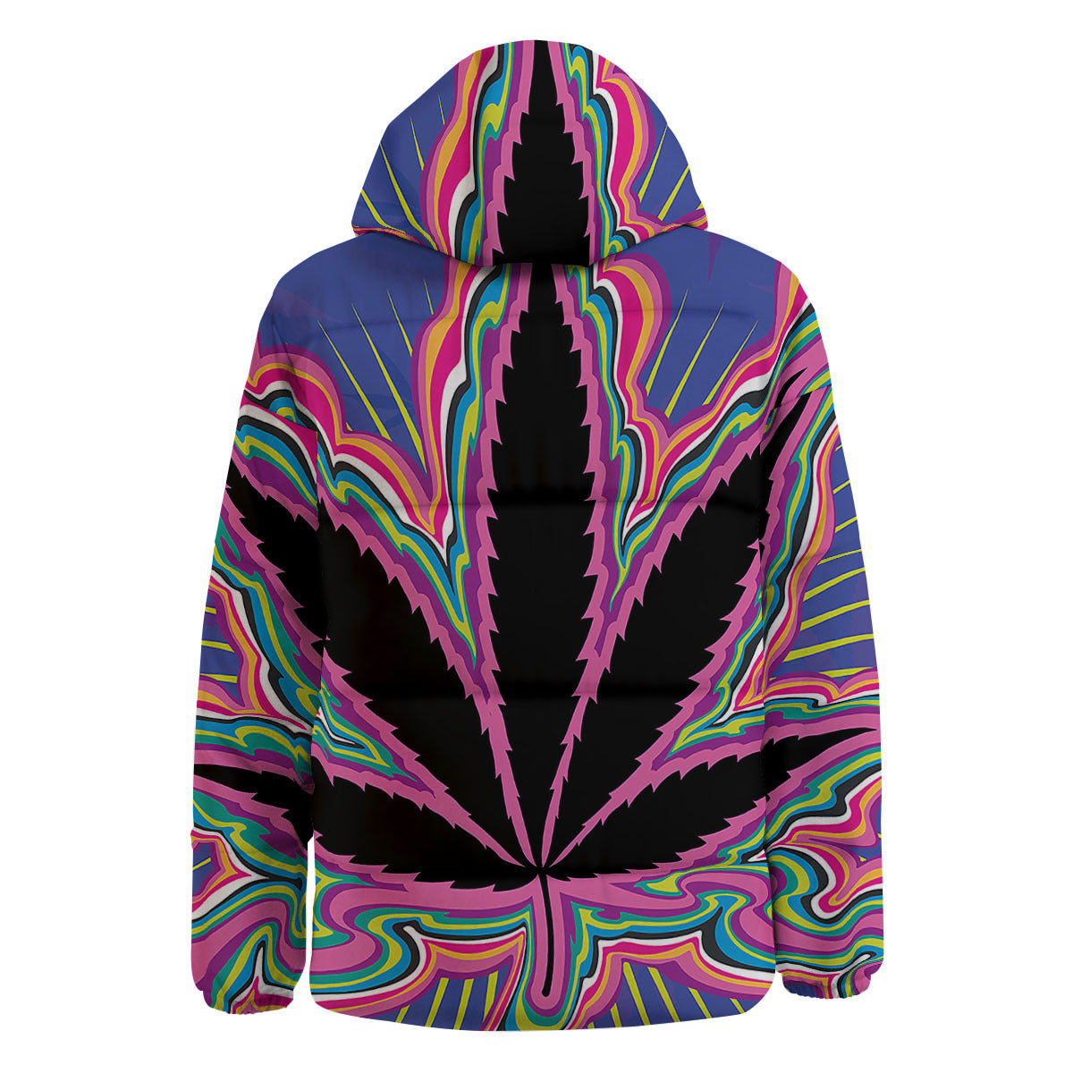 Cannabis Leaf Psychedelic Print Down Jacket-grizzshop