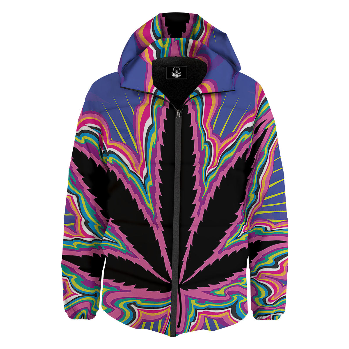 Cannabis Leaf Psychedelic Print Down Jacket-grizzshop