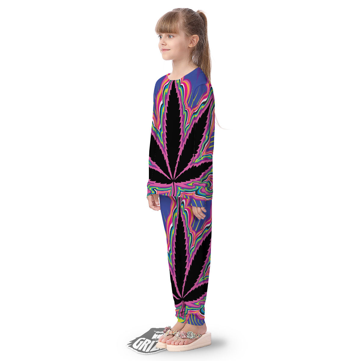 Cannabis Leaf Psychedelic Print Kid's Pajamas-grizzshop