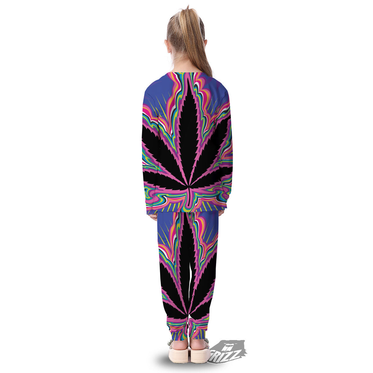 Cannabis Leaf Psychedelic Print Kid's Pajamas-grizzshop
