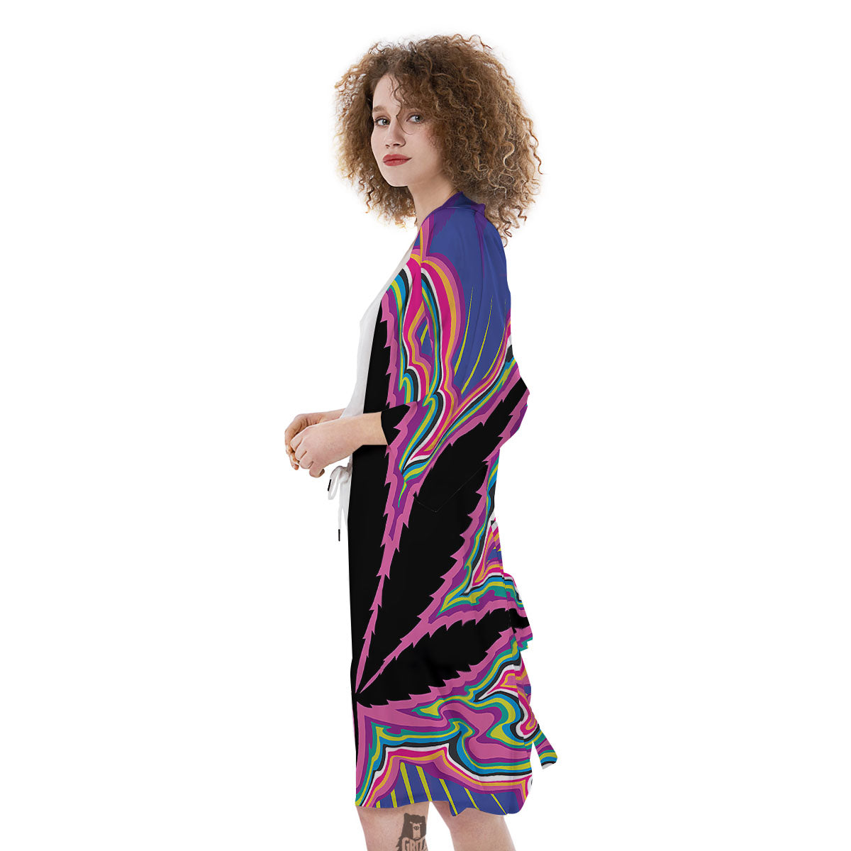 Cannabis Leaf Psychedelic Print Kimono-grizzshop
