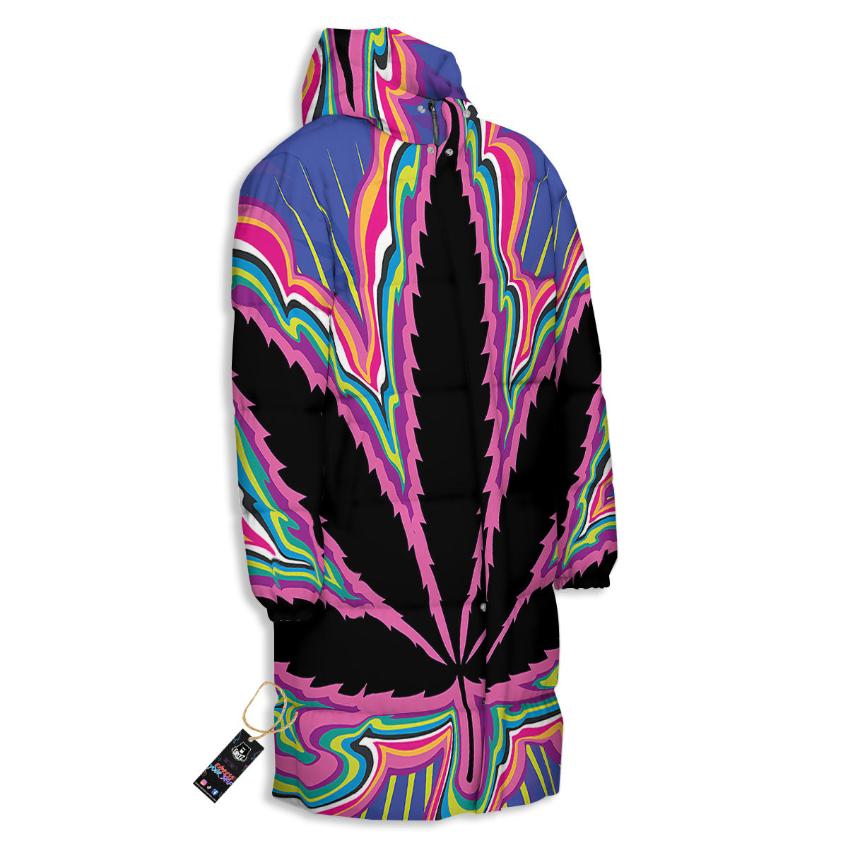 Cannabis Leaf Psychedelic Print Long Down Jacket-grizzshop