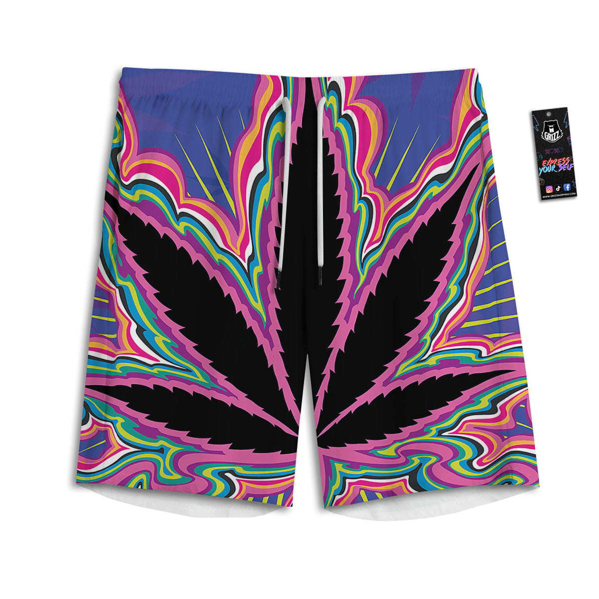 Cannabis Leaf Psychedelic Print Men's Athletic Shorts
