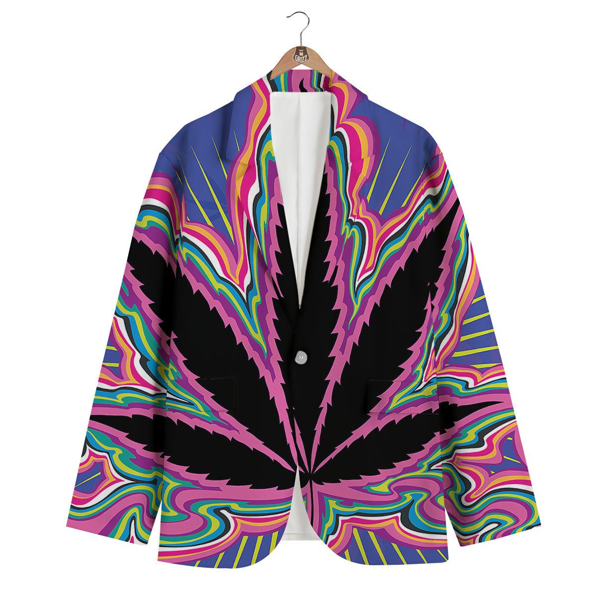 Cannabis Leaf Psychedelic Print Men's Blazer-grizzshop