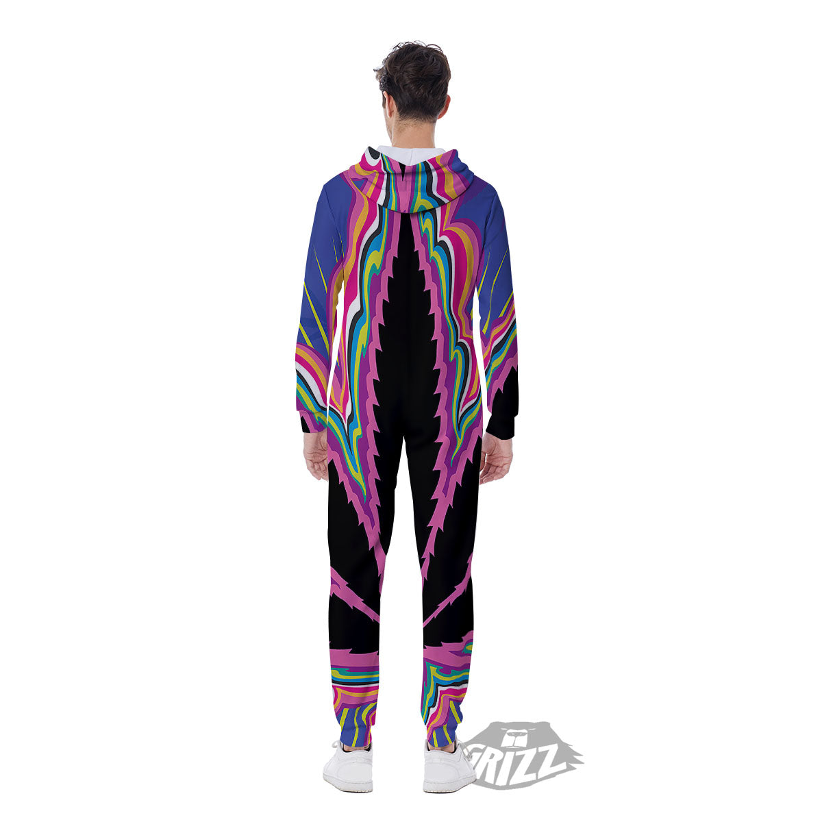Cannabis Leaf Psychedelic Print Men's Jumpsuit-grizzshop