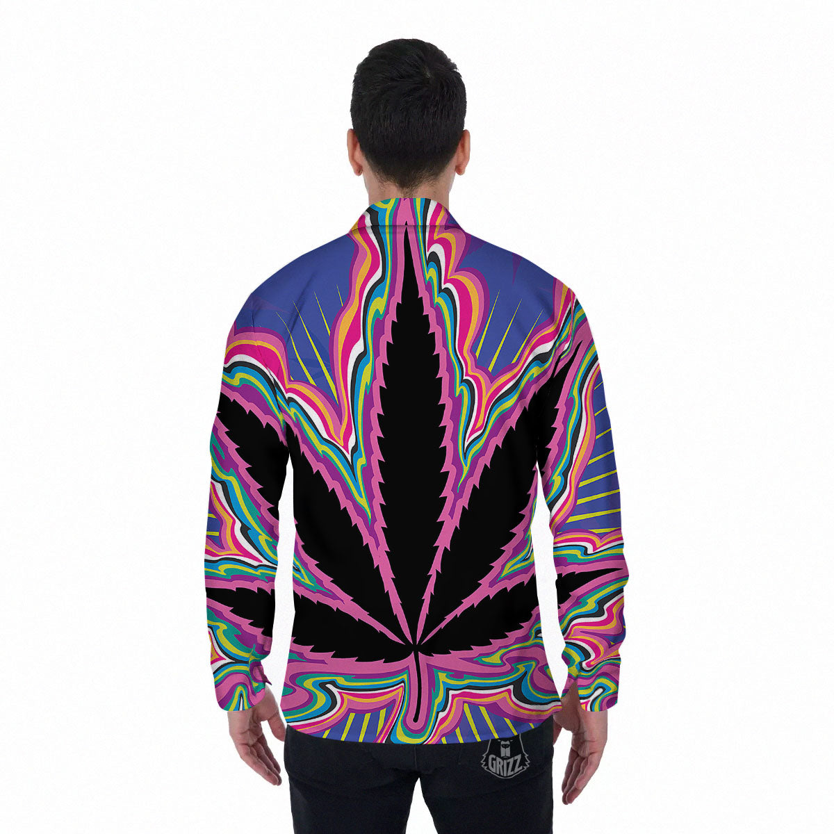 Cannabis Leaf Psychedelic Print Men's Long Sleeve Shirts-grizzshop