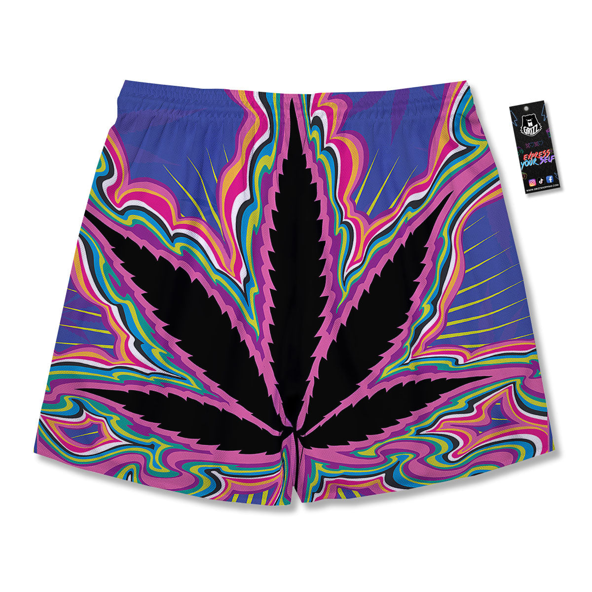 Cannabis Leaf Psychedelic Print Men's Running Shorts-grizzshop
