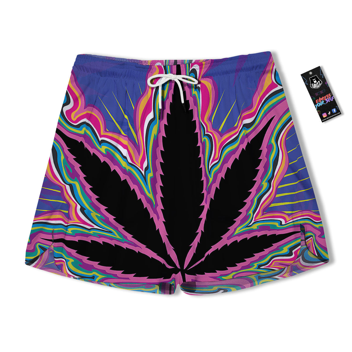 Cannabis Leaf Psychedelic Print Men's Running Shorts-grizzshop