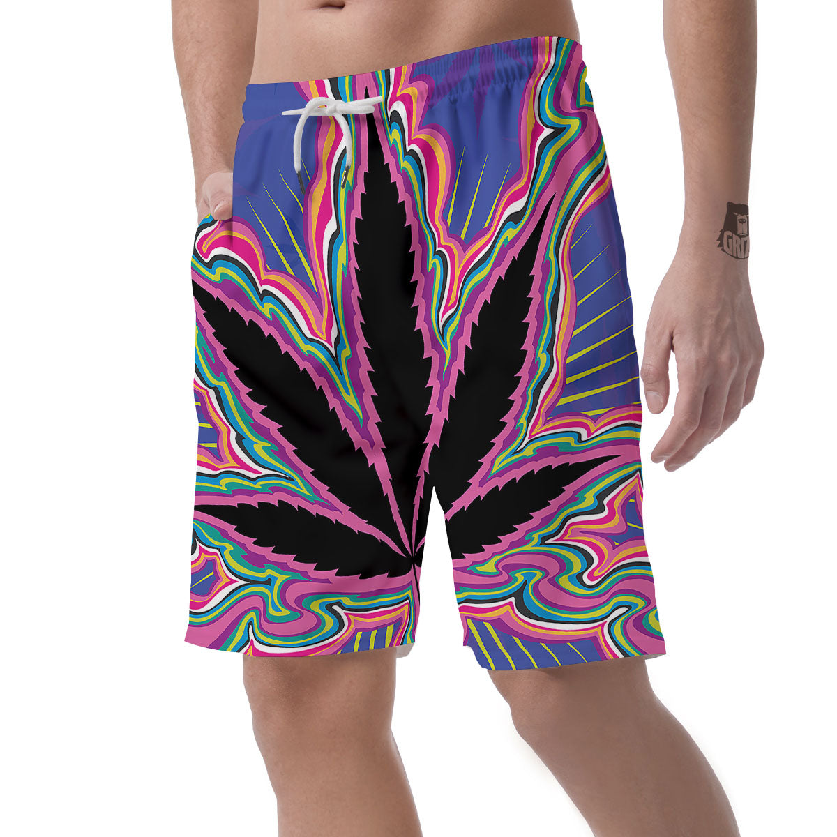 Cannabis Leaf Psychedelic Print Men's Shorts-grizzshop