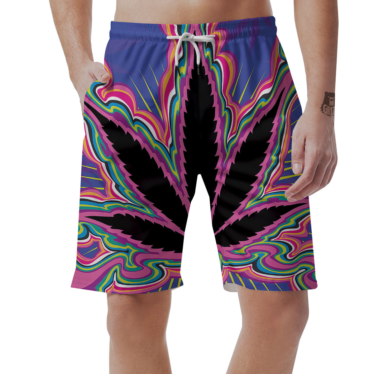 Cannabis Leaf Psychedelic Print Men's Shorts-grizzshop