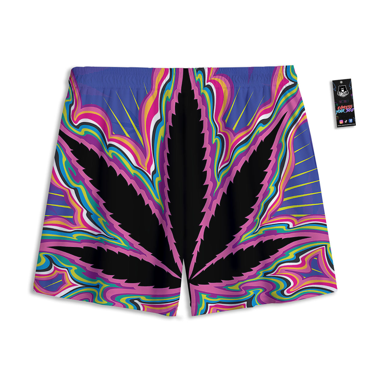 Cannabis Leaf Psychedelic Print Mesh Shorts