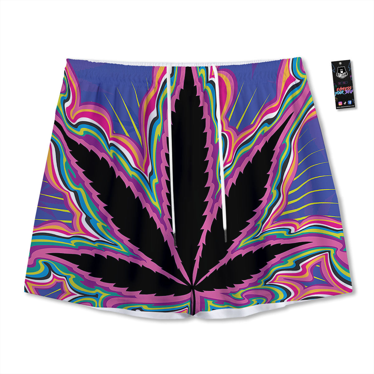 Cannabis Leaf Psychedelic Print Mesh Shorts