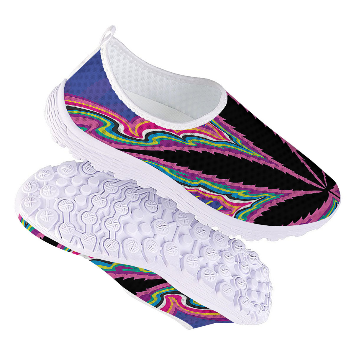 Cannabis Leaf Psychedelic Print Nurse Shoes-grizzshop