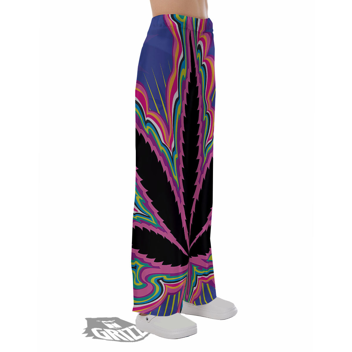Cannabis Leaf Psychedelic Print Pajama Pants-grizzshop