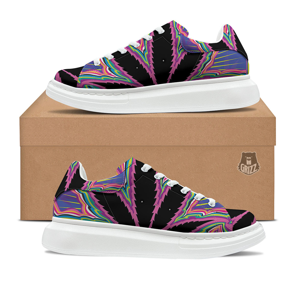Cannabis Leaf Psychedelic Print Platform Shoes-grizzshop
