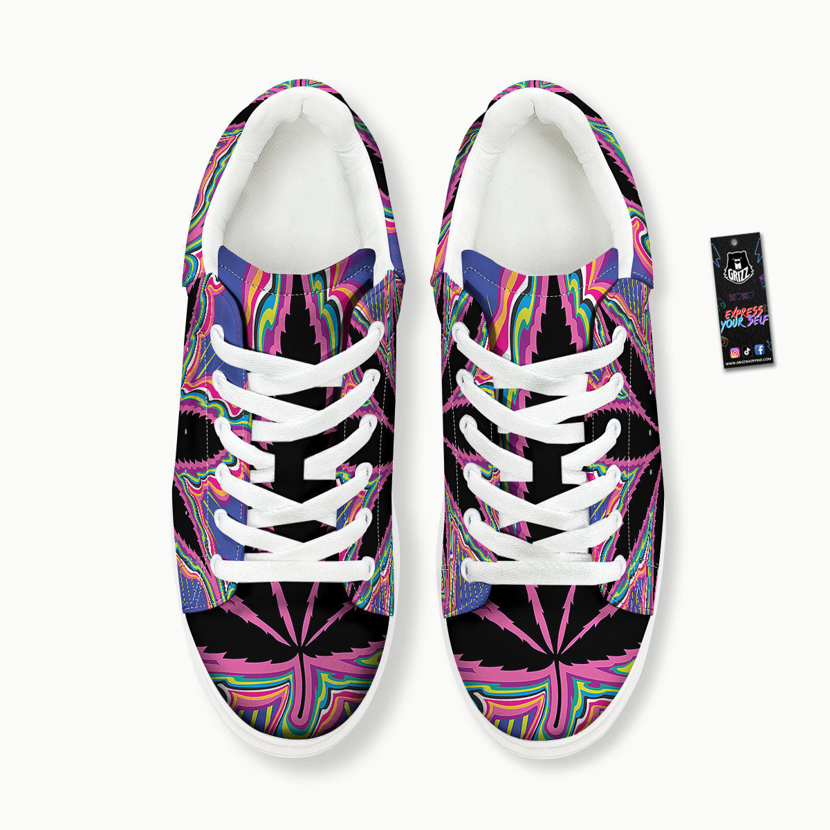 Cannabis Leaf Psychedelic Print Platform Shoes-grizzshop