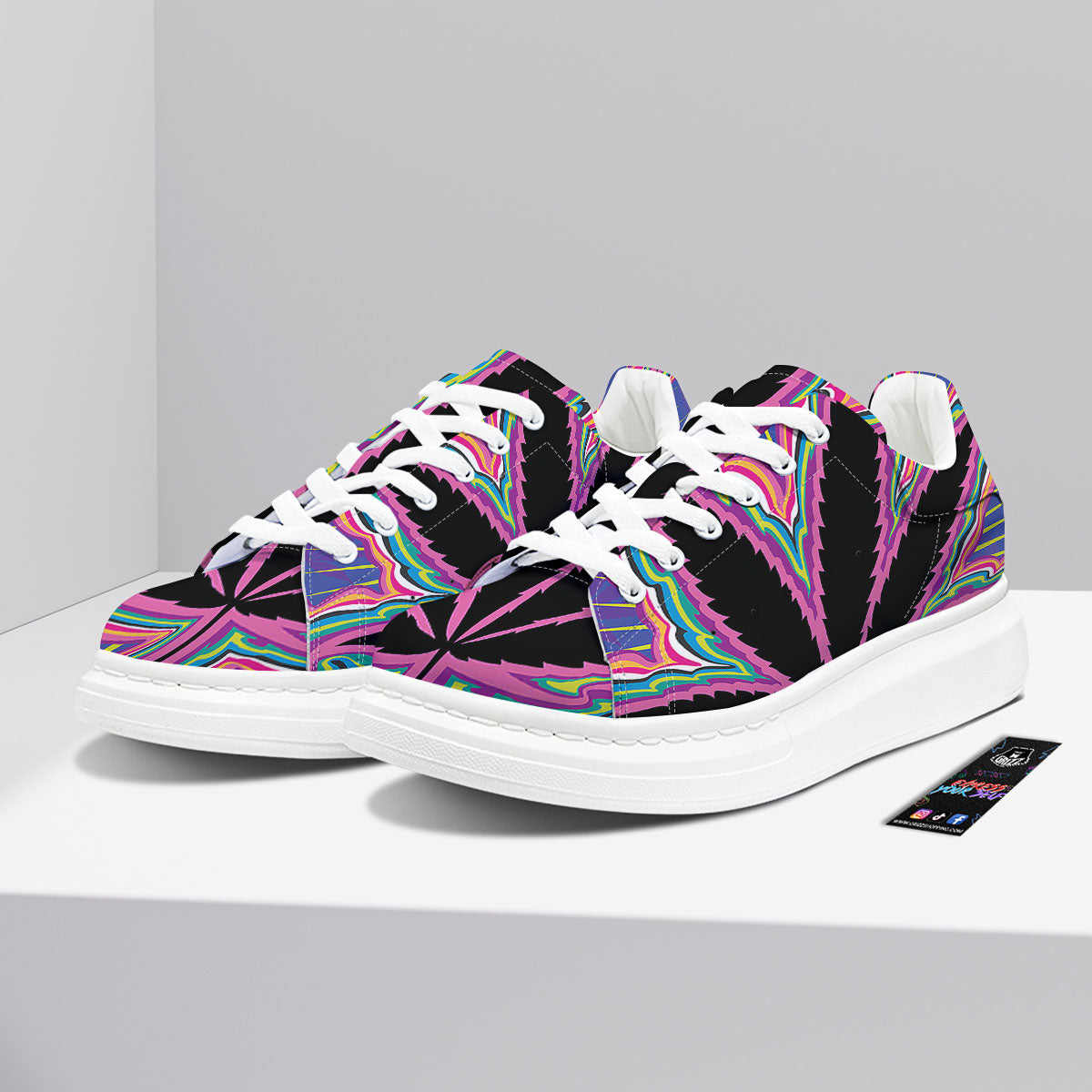 Cannabis Leaf Psychedelic Print Platform Shoes-grizzshop