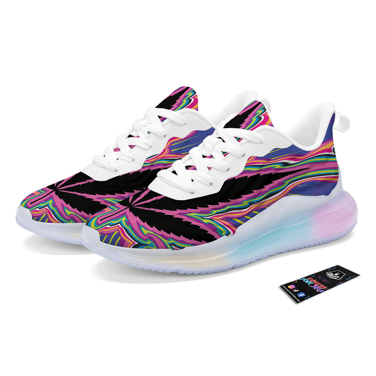 Cannabis Leaf Psychedelic Print Running Sneakers-grizzshop