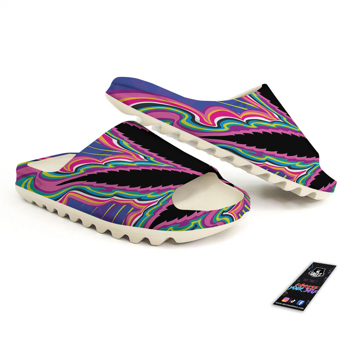 Cannabis Leaf Psychedelic Print Sandals-grizzshop