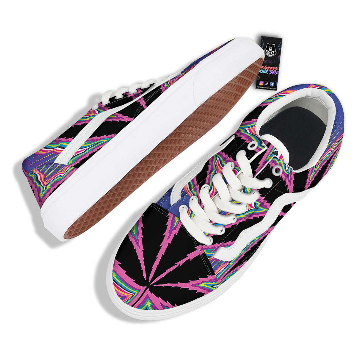 Cannabis Leaf Psychedelic Print Skate Shoes-grizzshop