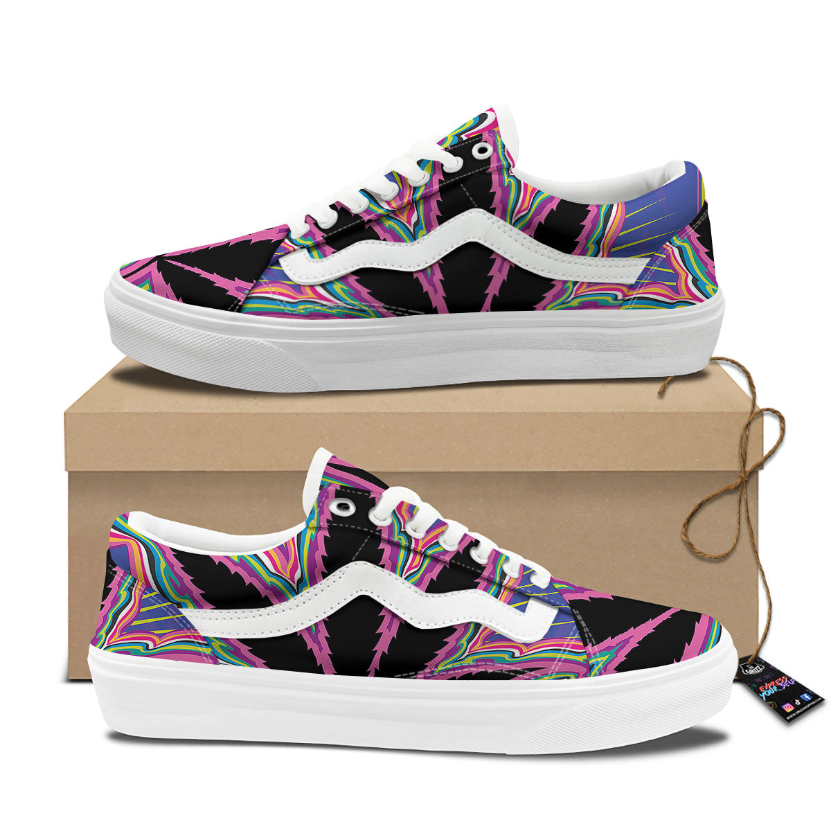 Cannabis Leaf Psychedelic Print Skate Shoes-grizzshop