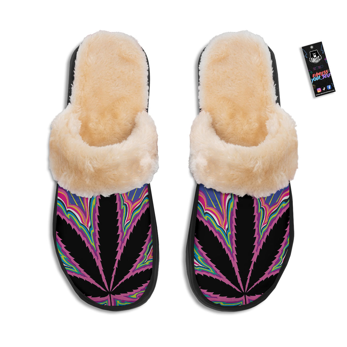 Cannabis Leaf Psychedelic Print Slippers-grizzshop