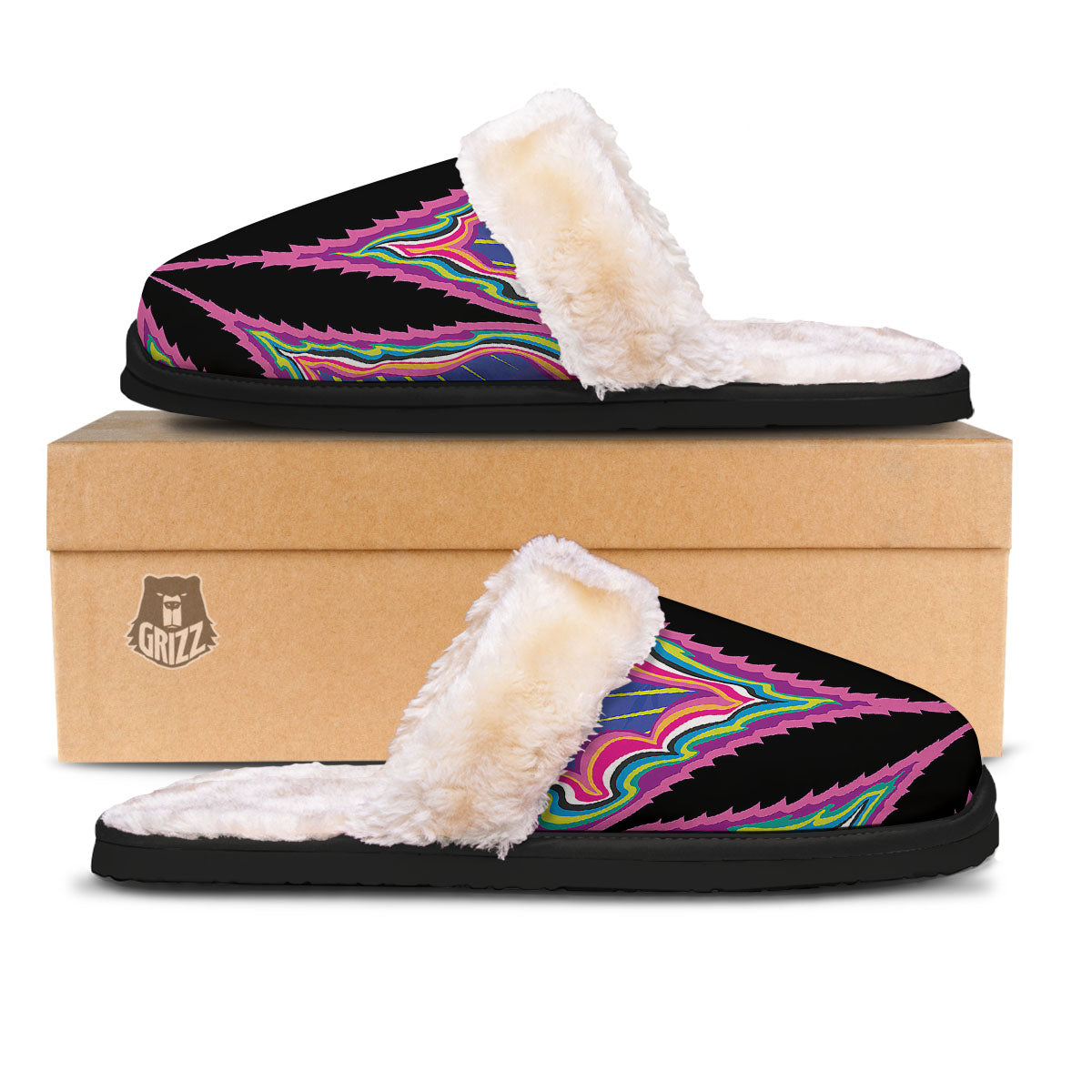 Cannabis Leaf Psychedelic Print Slippers-grizzshop