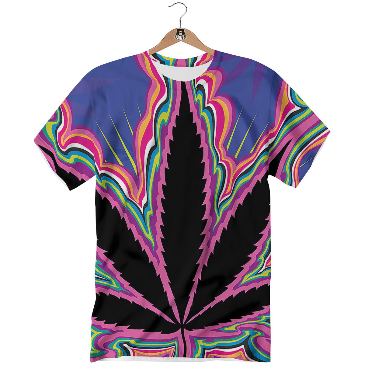 Cannabis Leaf Psychedelic Print T-Shirt-grizzshop