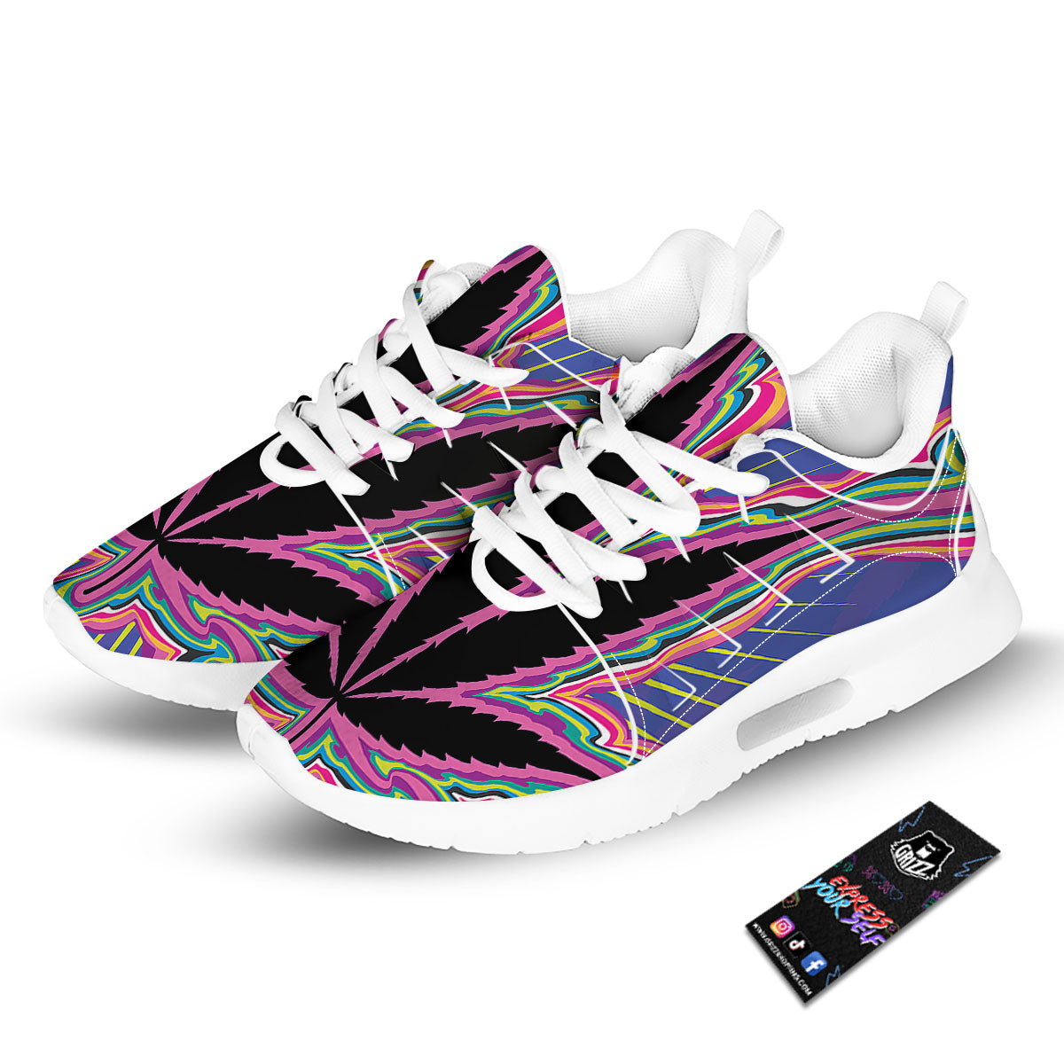 Cannabis Leaf Psychedelic Print Tennis Shoes-grizzshop