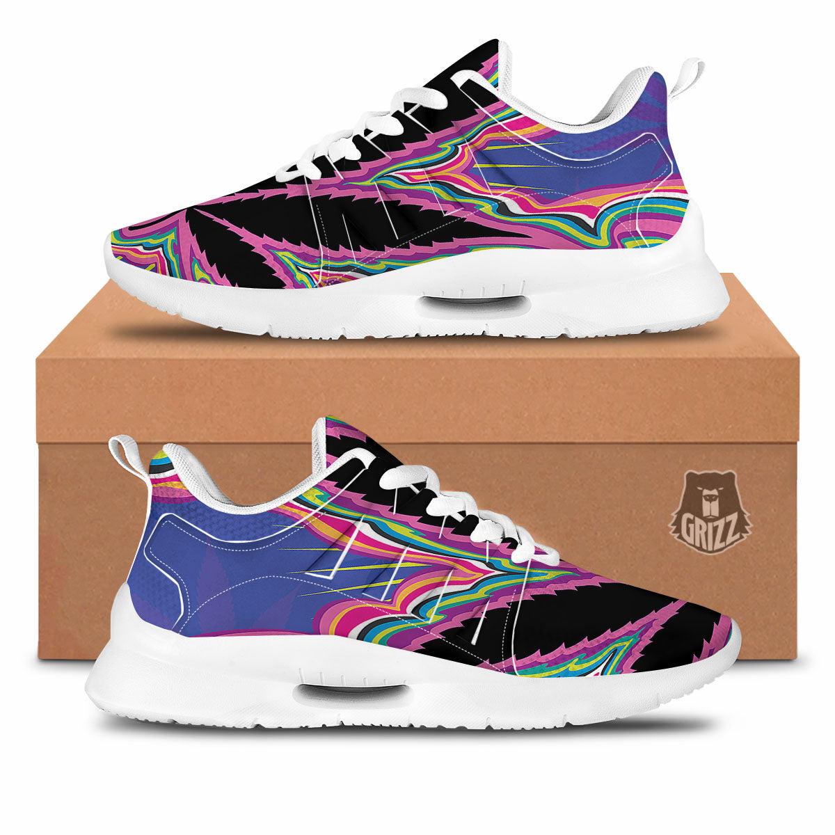 Cannabis Leaf Psychedelic Print Tennis Shoes-grizzshop