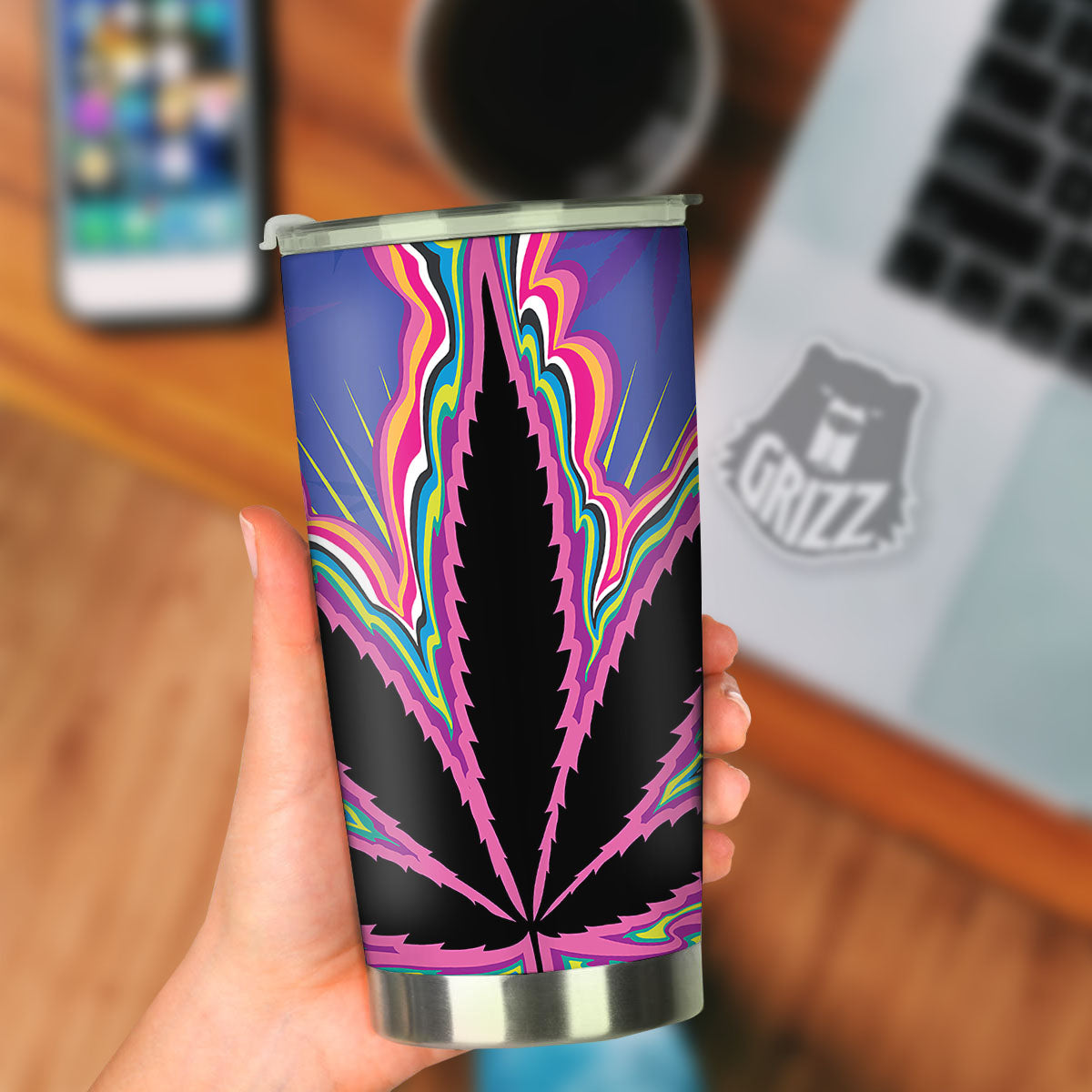 Cannabis Leaf Psychedelic Print Tumbler-grizzshop