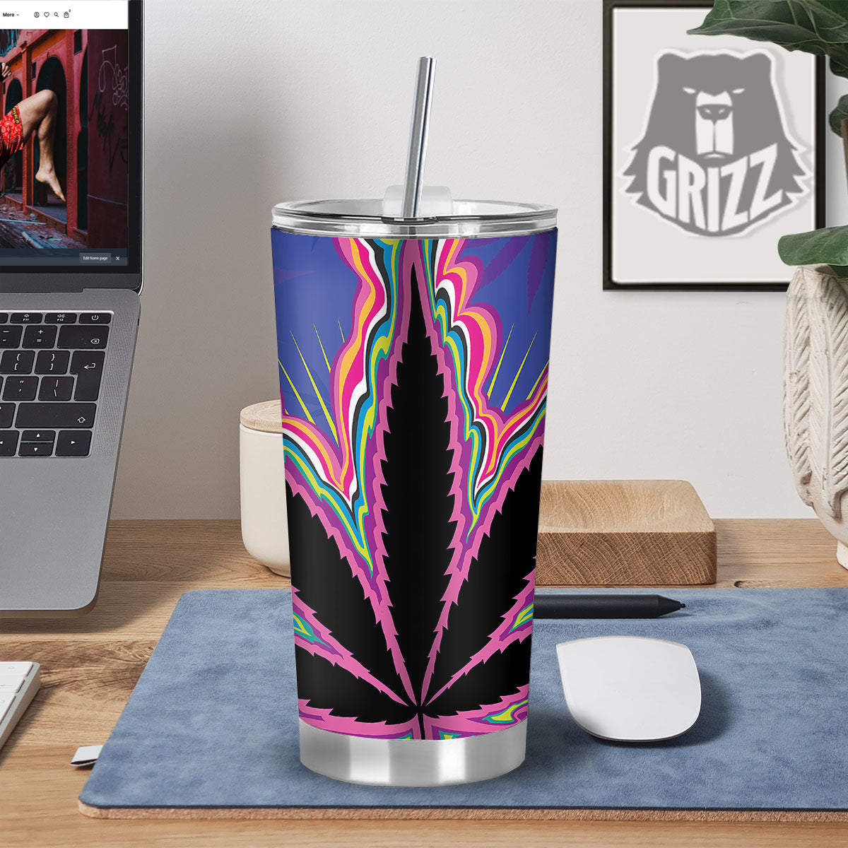 Cannabis Leaf Psychedelic Print Tumbler-grizzshop