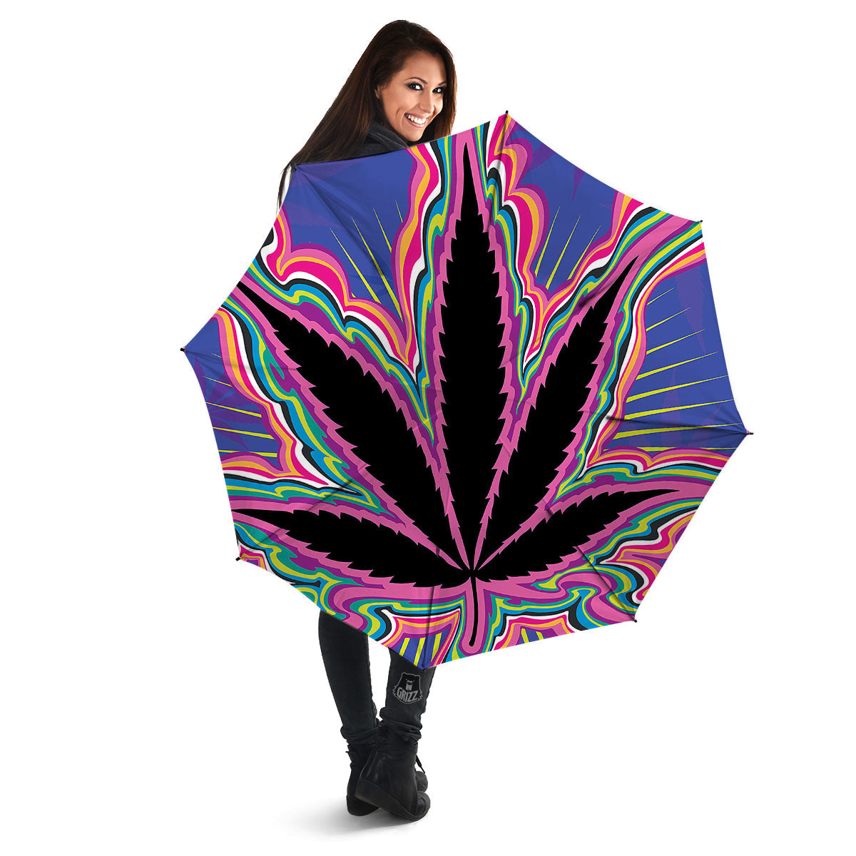 Cannabis Leaf Psychedelic Print Umbrella-grizzshop