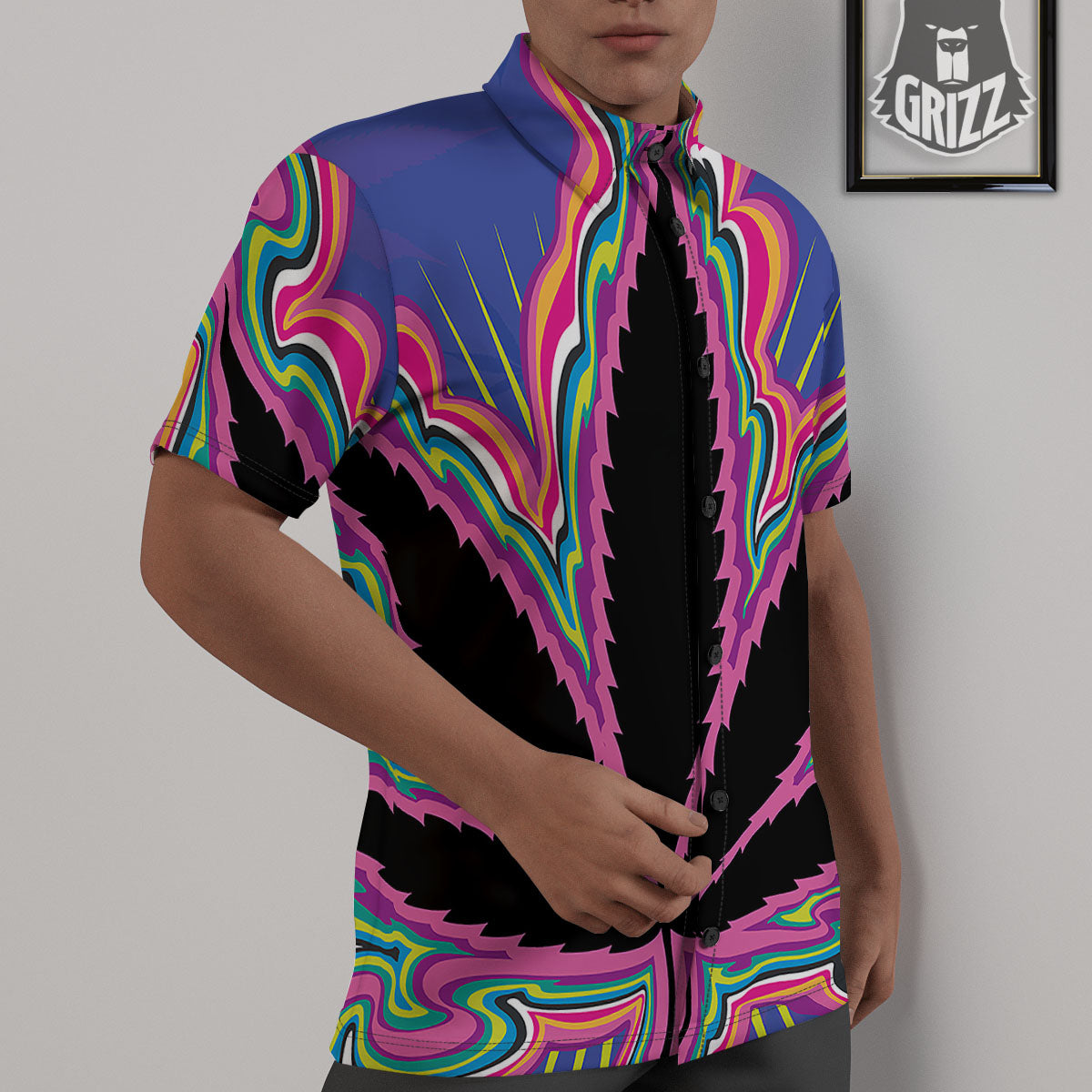Cannabis Leaf Psychedelic Print Untucked Shirts-grizzshop
