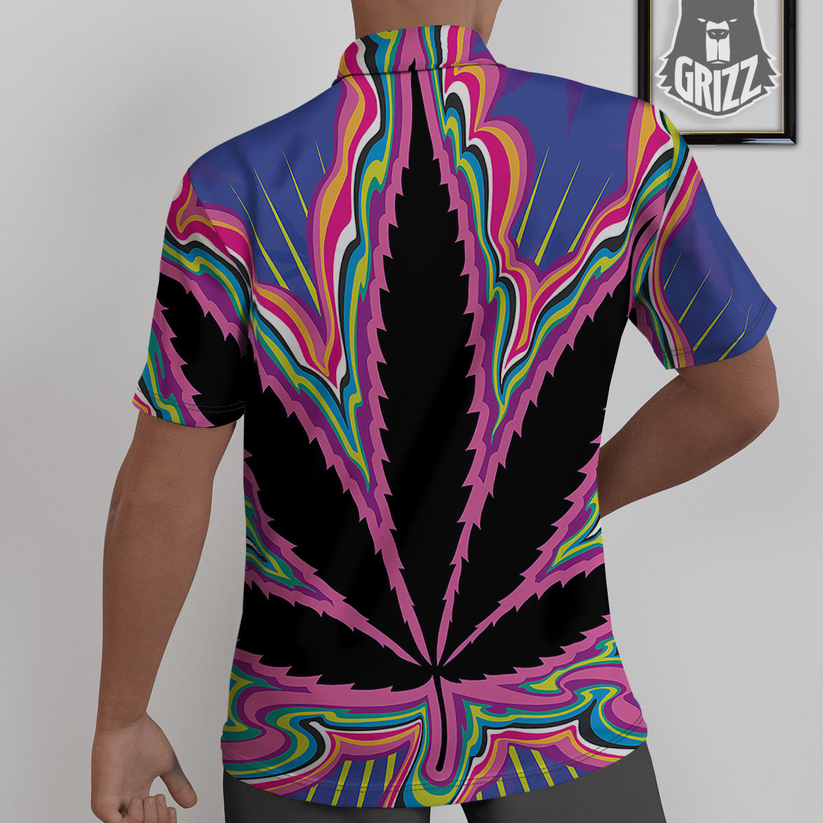 Cannabis Leaf Psychedelic Print Untucked Shirts-grizzshop