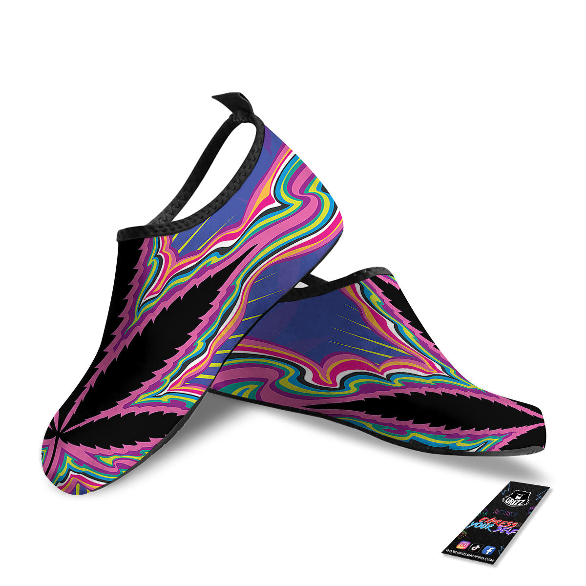 Cannabis Leaf Psychedelic Print Water Shoes-grizzshop