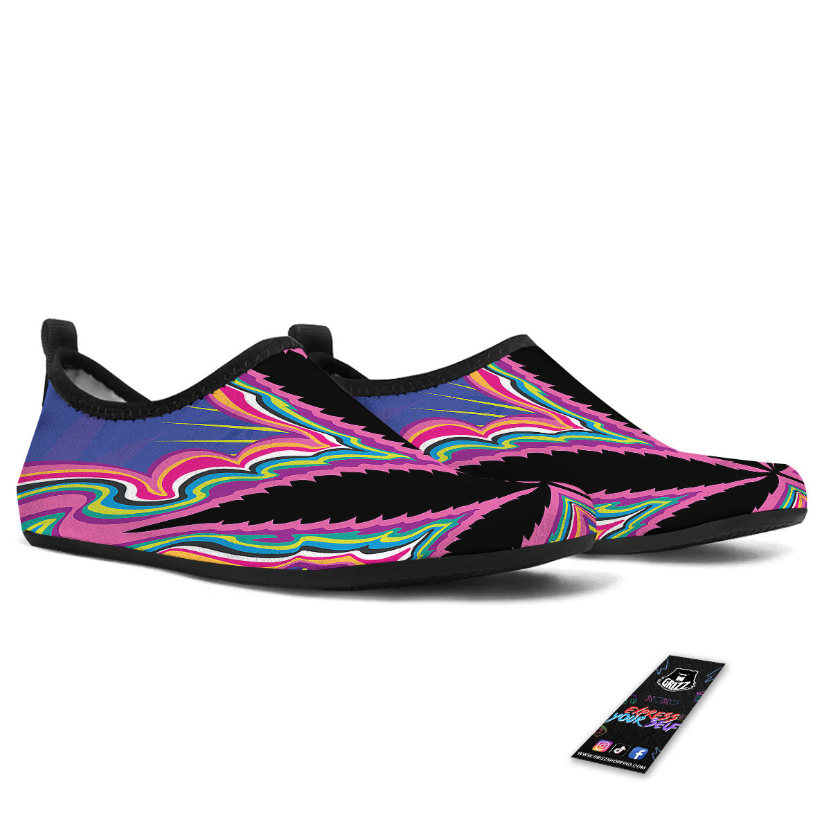 Cannabis Leaf Psychedelic Print Water Shoes-grizzshop