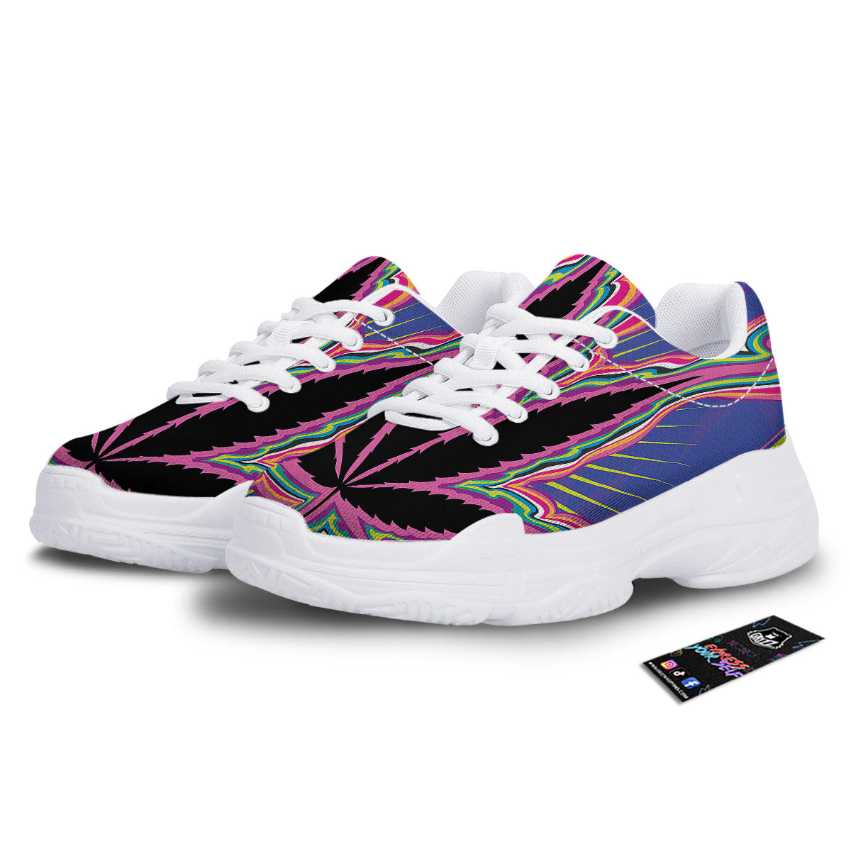 Cannabis Leaf Psychedelic Print White Chunky Shoes-grizzshop