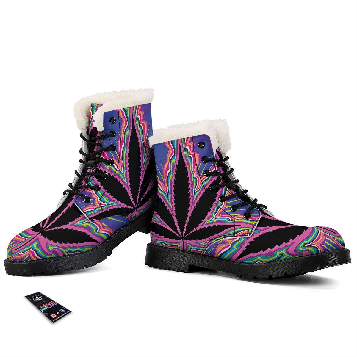 Cannabis Leaf Psychedelic Print Winter Boots-grizzshop