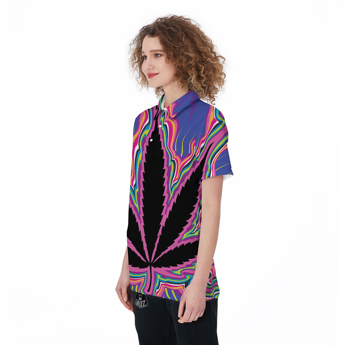 Cannabis Leaf Psychedelic Print Women's Golf Shirts-grizzshop