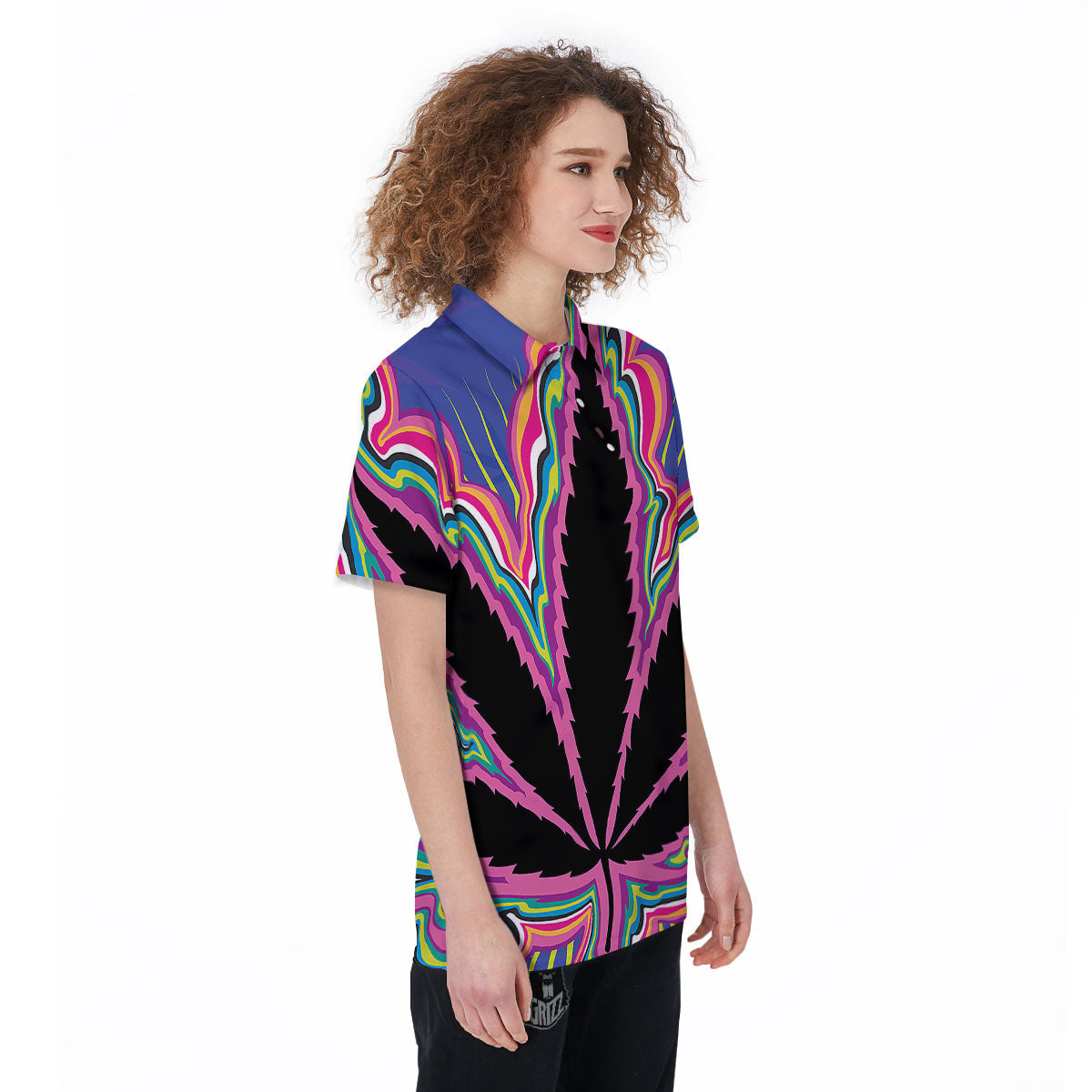 Cannabis Leaf Psychedelic Print Women's Golf Shirts-grizzshop