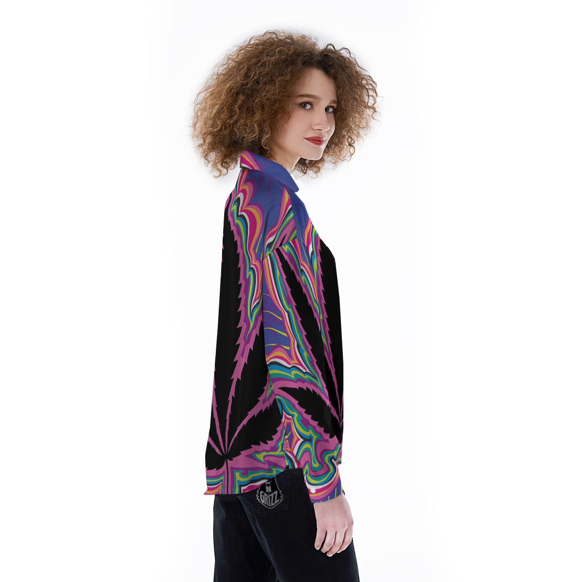 Cannabis Leaf Psychedelic Print Women's Long Sleeve Shirts-grizzshop